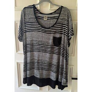 Anne Klein Striped Top Womens 2X Black White Short Sleeve Scoop Neck Blouse